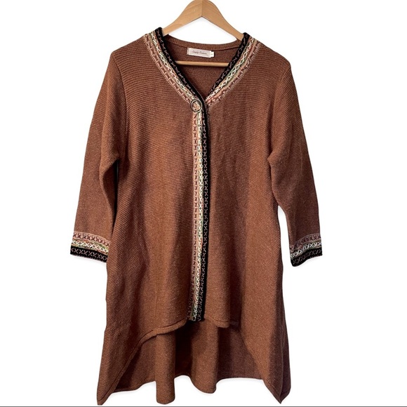 Simply Couture Sweaters - Simply Couture | Long Duster Open Cardigan Embroidered Small Lagenlook Heavy